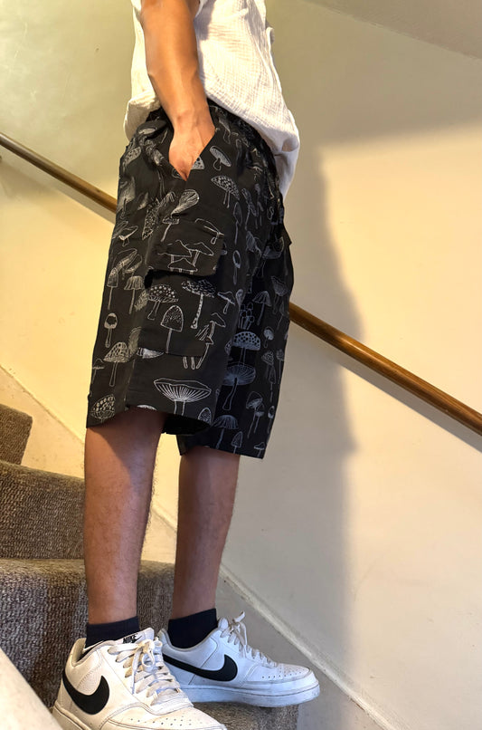 Unisex 100% Cotton Mushroom Shorts, Lightweight with Pockets 🍄✨