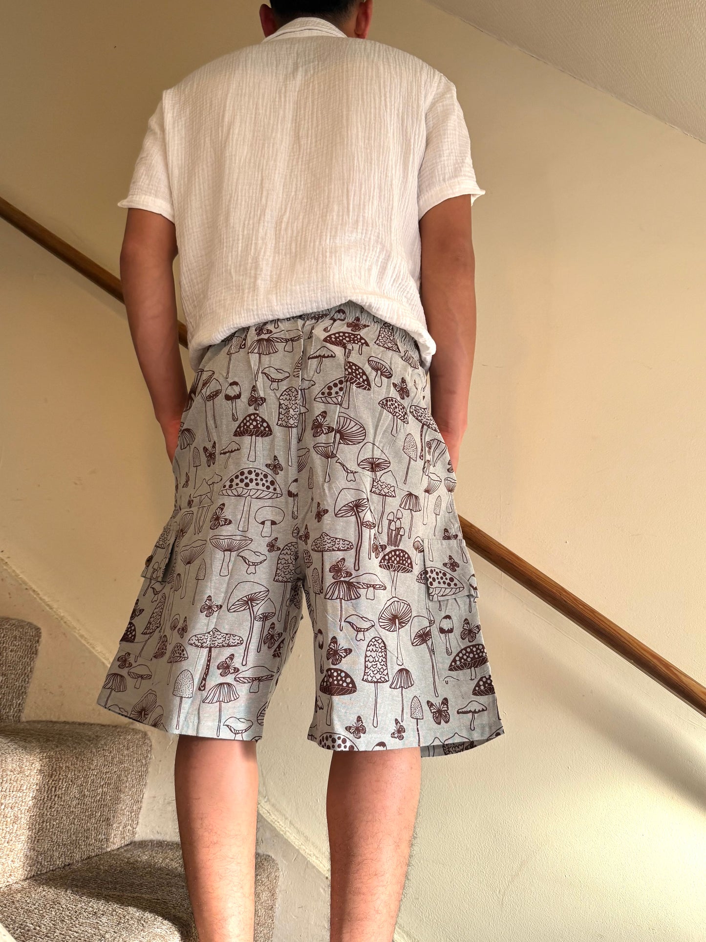 Unisex 100% Cotton Mushroom Shorts, Lightweight with Pockets 🍄✨
