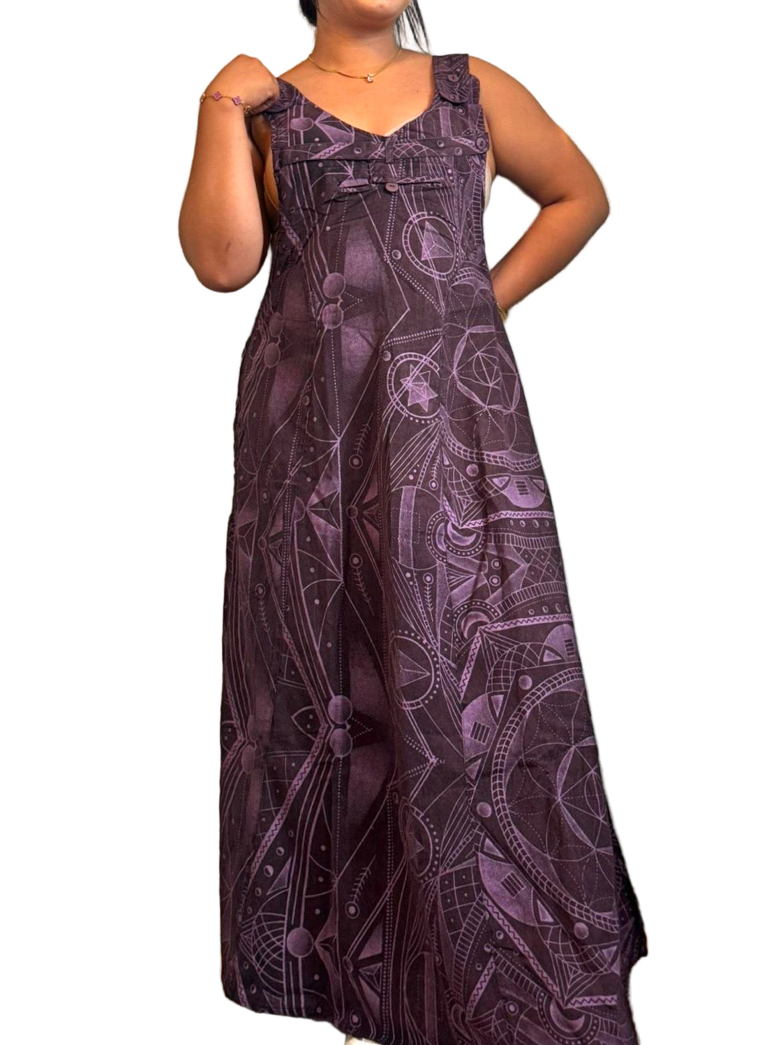 🌿 Boho Cotton Sleeveless Maxi Dress – Handmade in Nepal