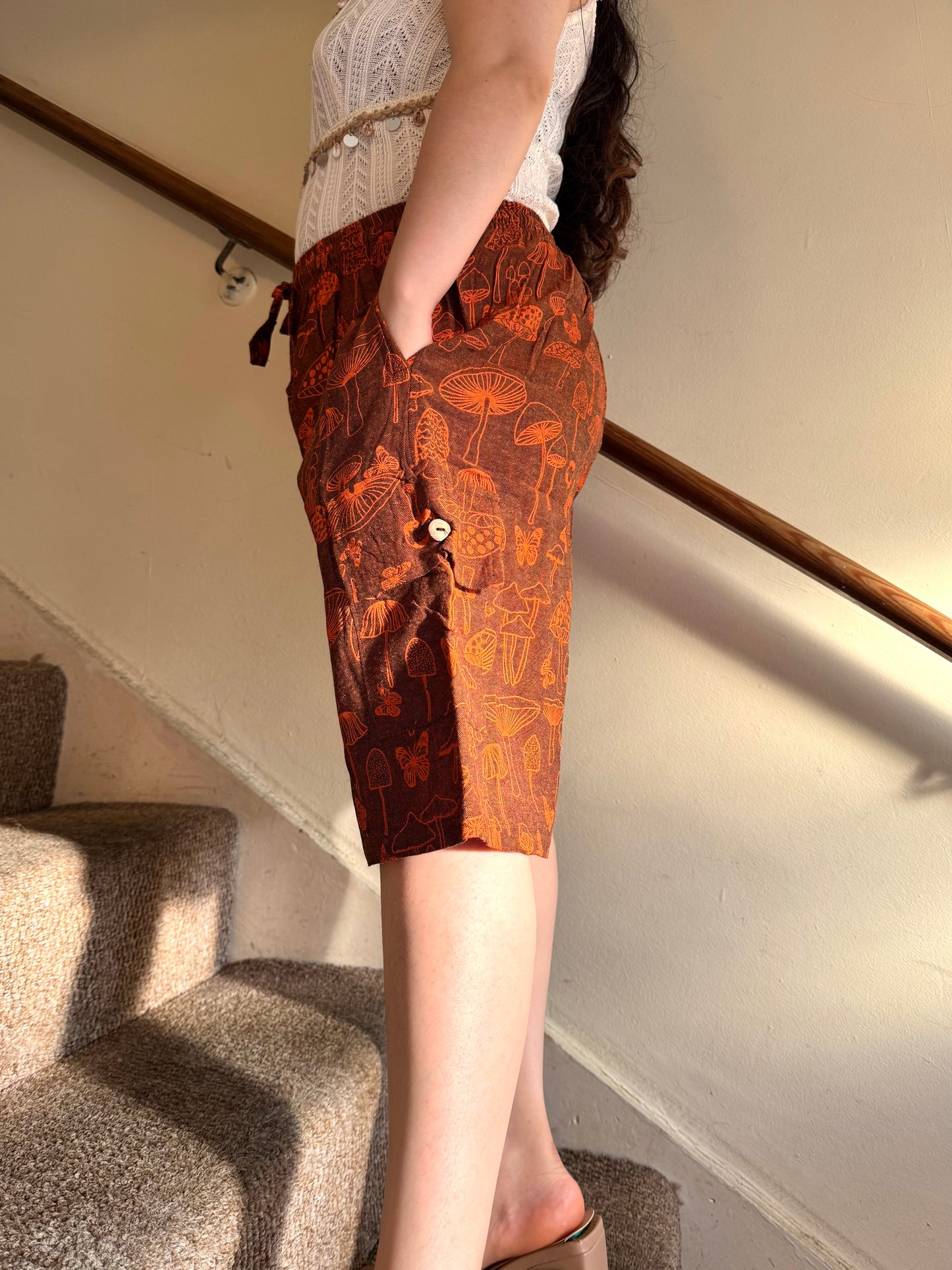 Unisex 100% Cotton Mushroom Shorts, Lightweight with Pockets 🍄✨