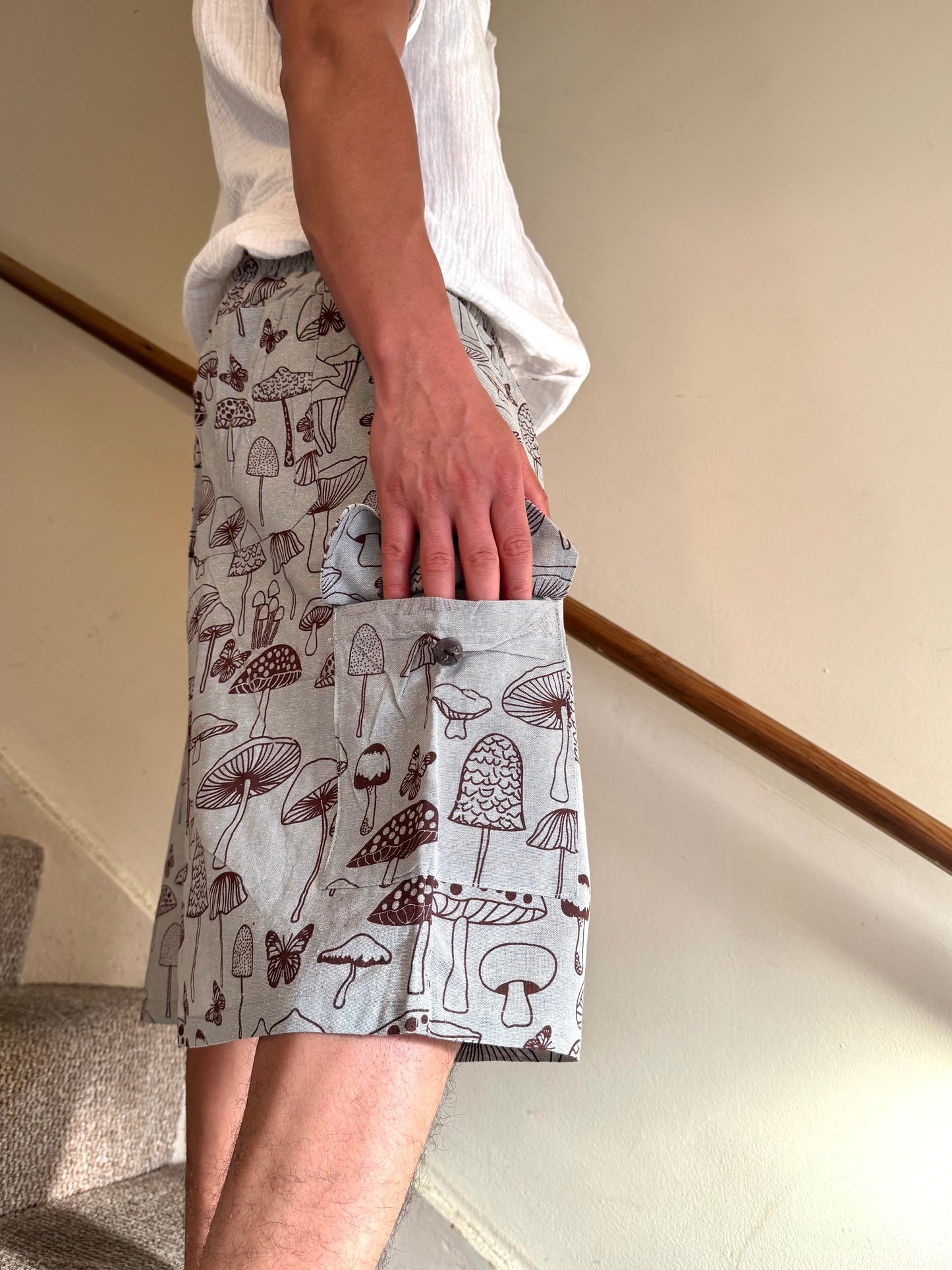 Unisex 100% Cotton Mushroom Shorts, Lightweight with Pockets 🍄✨