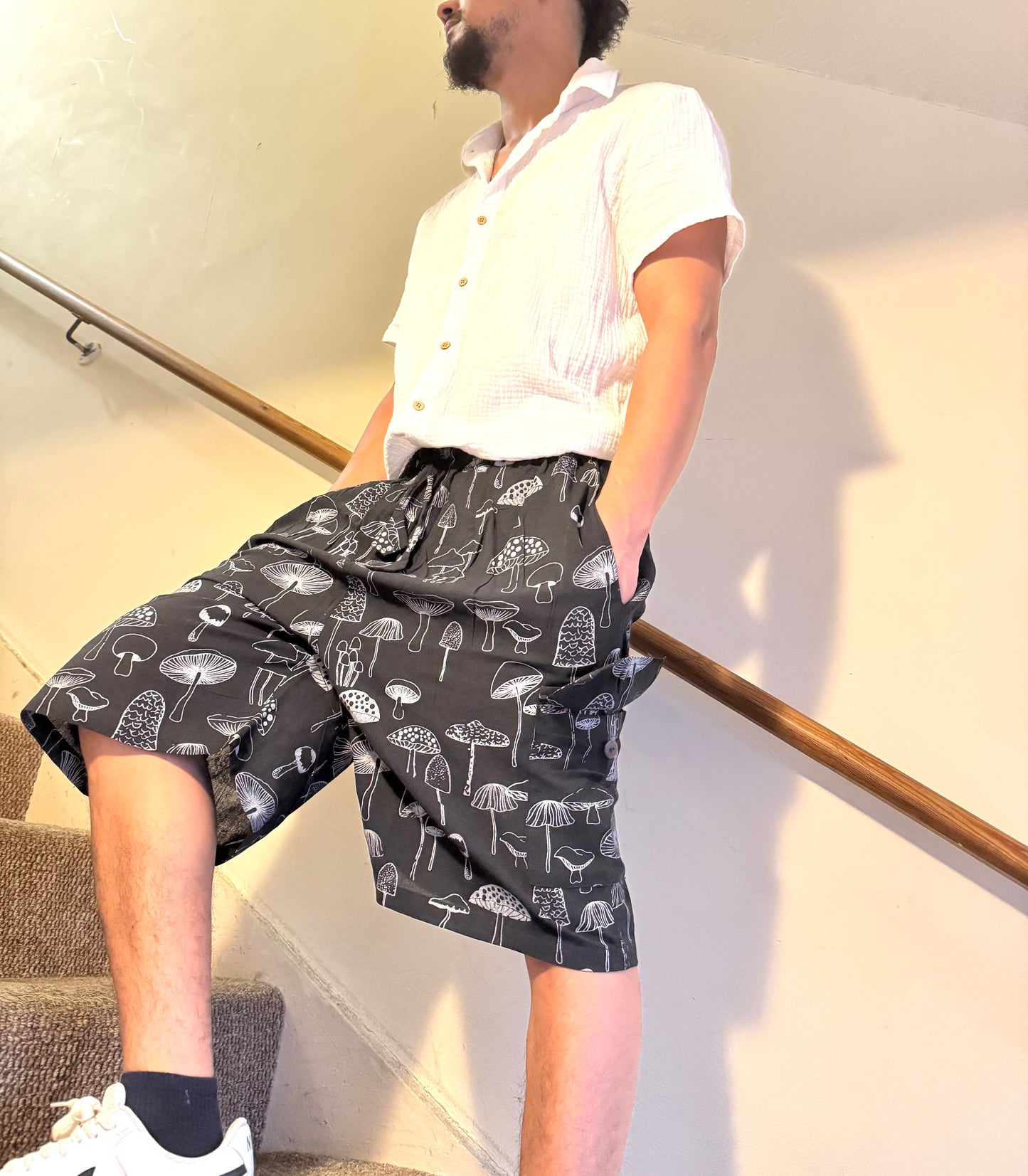 Unisex 100% Cotton Mushroom Shorts, Lightweight with Pockets 🍄✨