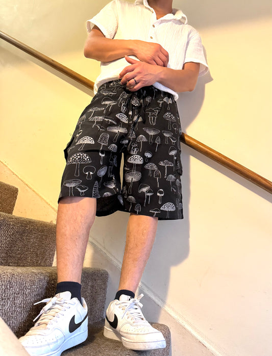 Unisex 100% Cotton Mushroom Shorts, Lightweight with Pockets 🍄✨