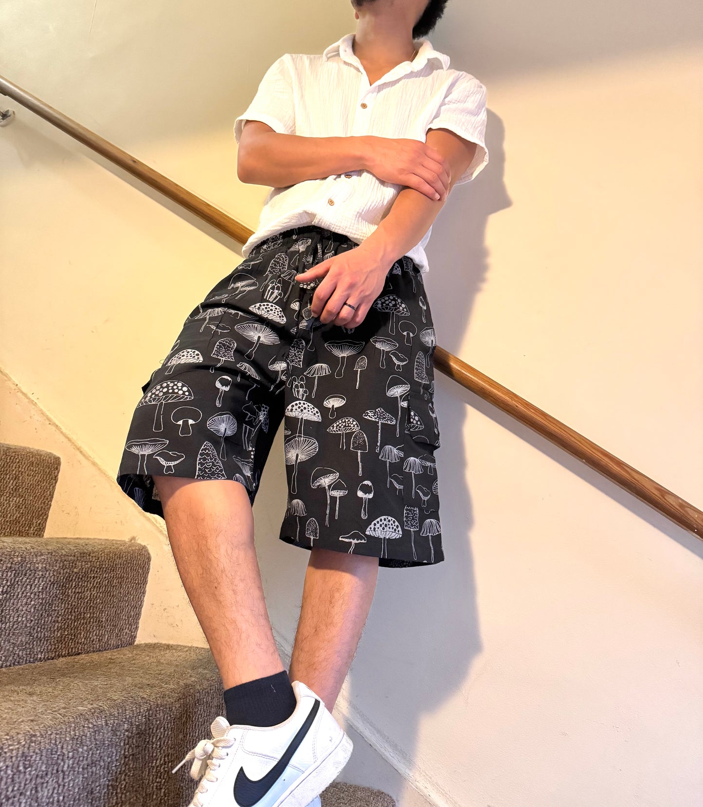 Unisex 100% Cotton Mushroom Shorts, Lightweight with Pockets 🍄✨