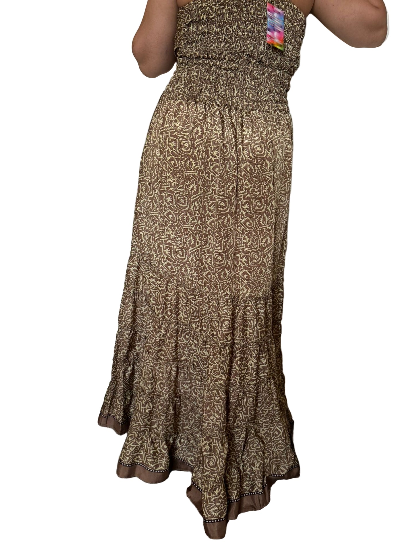 Boho Summer Outfits, Bohemian Recycled Silk Maxi Dress – Multicolor Ethnic Print, UK 8-20, Hippie Boho Dresses