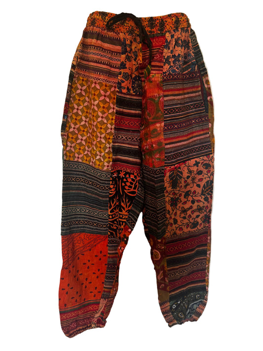 Boho Patchwork Harem Pants | 100% Cotton Festival Trousers with Stretch Waist & Side Pockets