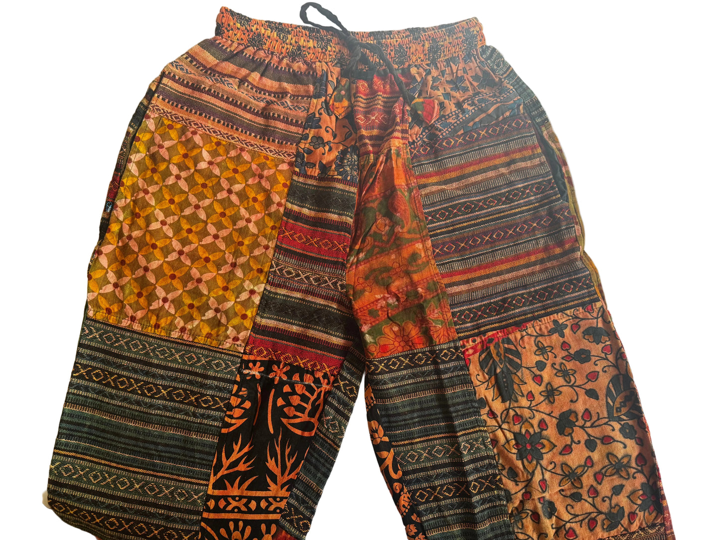 Boho Patchwork Harem Pants | 100% Cotton Festival Trousers with Stretch Waist & Side Pockets