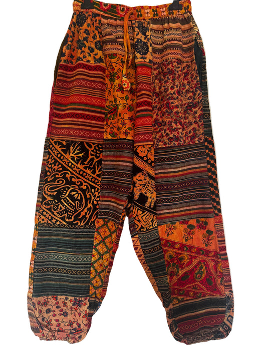 Boho Patchwork Harem Pants | 100% Cotton Festival Trousers with Stretch Waist & Side Pockets