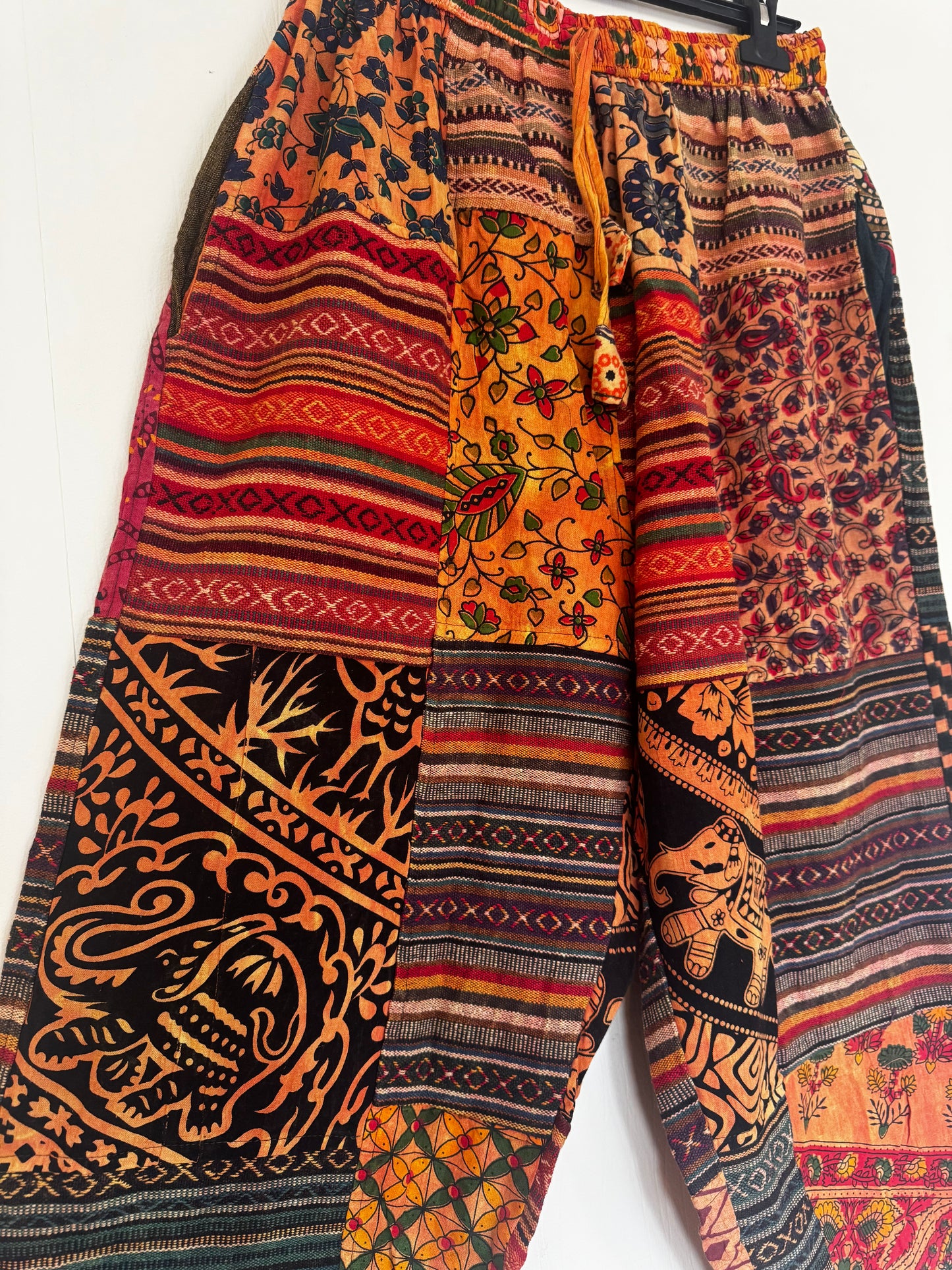 Boho Patchwork Harem Pants | 100% Cotton Festival Trousers with Stretch Waist & Side Pockets
