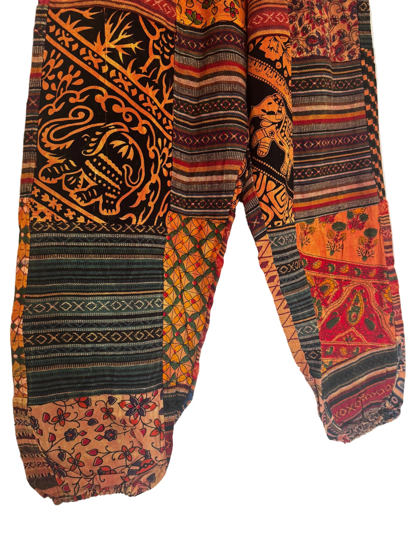 Boho Patchwork Harem Pants | 100% Cotton Festival Trousers with Stretch Waist & Side Pockets
