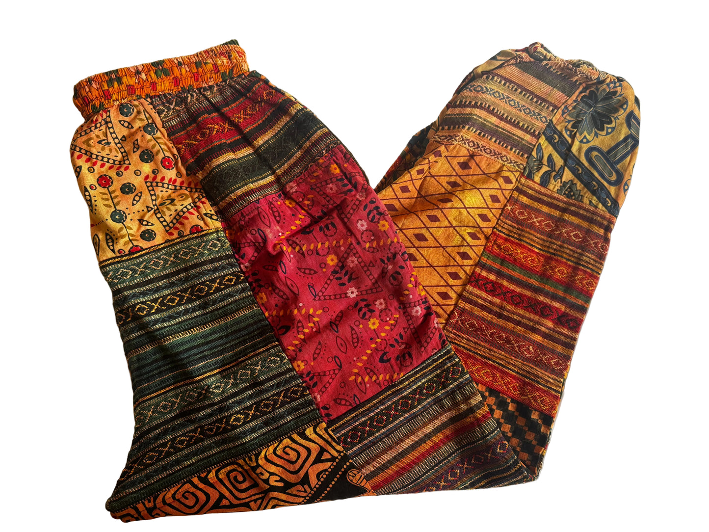 Boho Patchwork Harem Pants | 100% Cotton Festival Trousers with Stretch Waist & Side Pockets