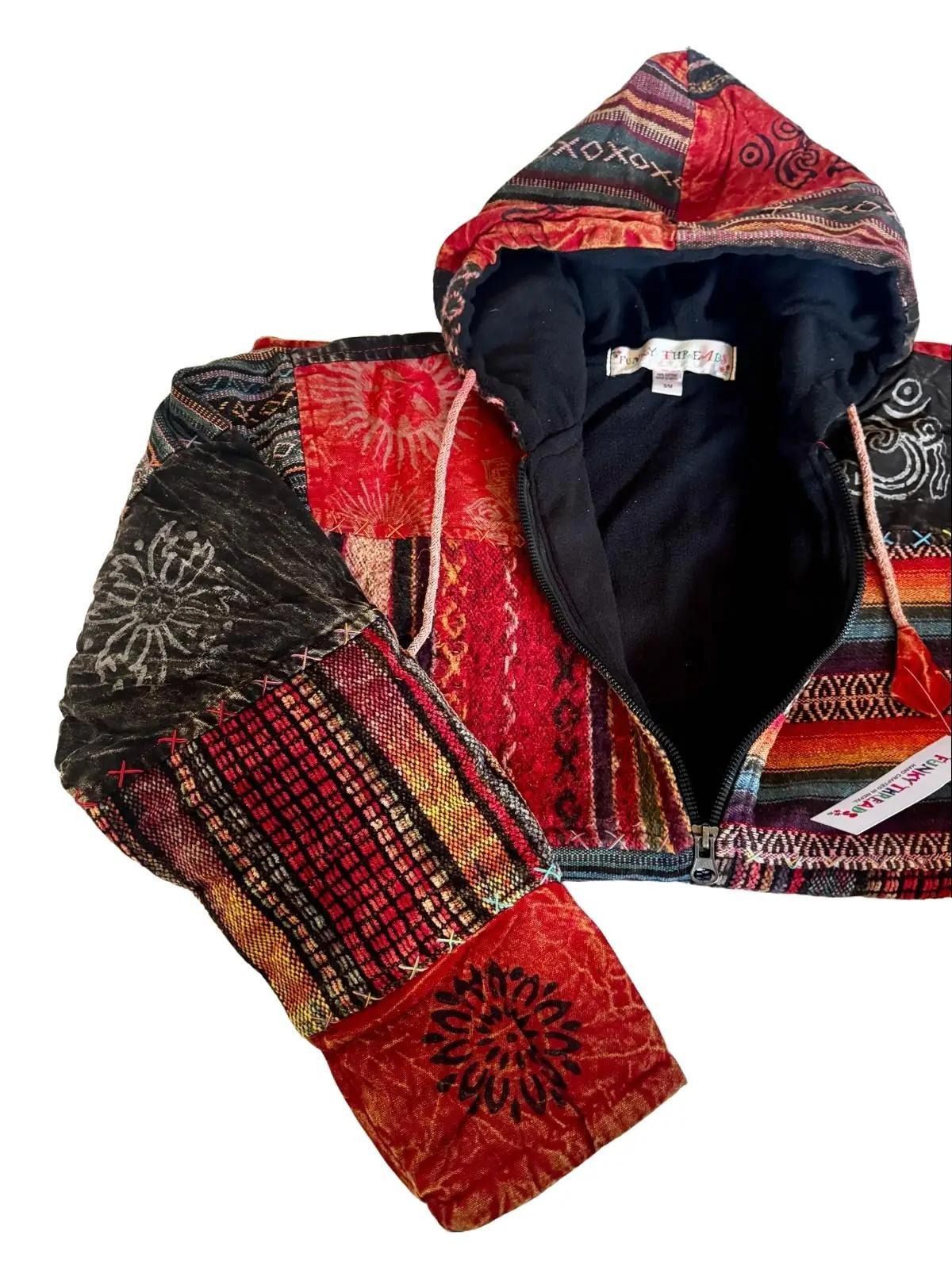 Handmade Patchwork Cotton Hoodie Jacket – Fleece Lined | Made in Nepal