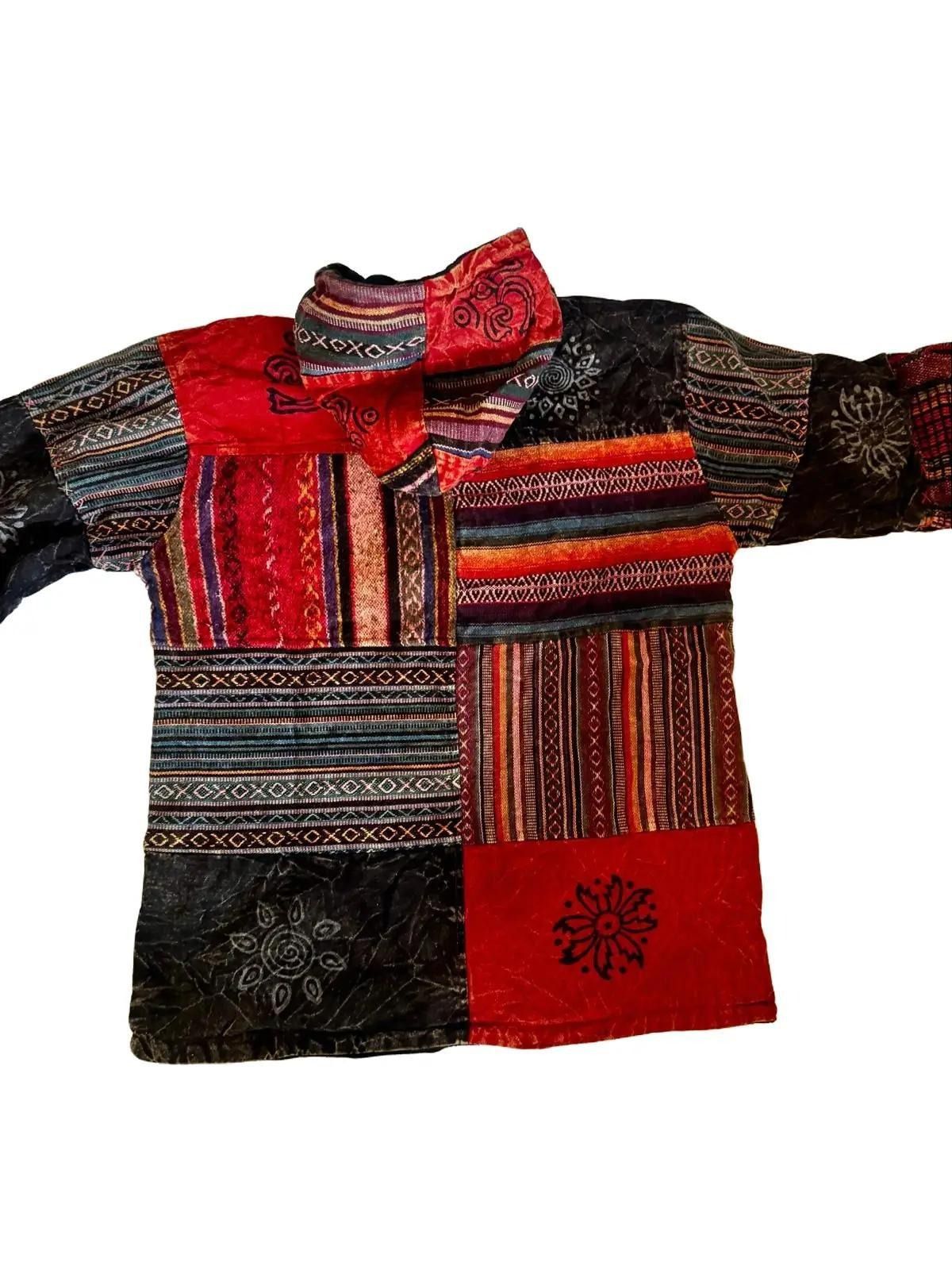 Handmade Patchwork Cotton Hoodie Jacket – Fleece Lined | Made in Nepal